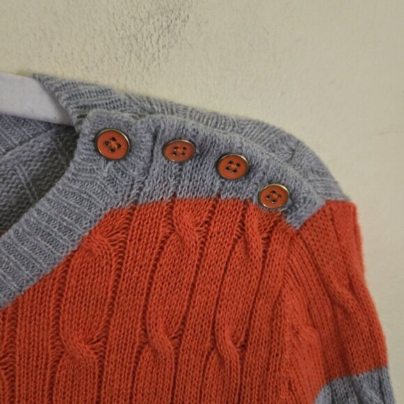 Talbots Gray Orange Autumnal CableKnit Lambswool Blend Scoop Neck Sweater Size M - Picture 4 of 6